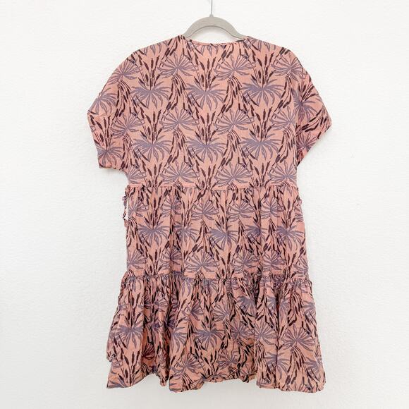 Madewell Button-Front Tiered Dress in Oasis Palms Pink Size Medium - Picture 9 of 9